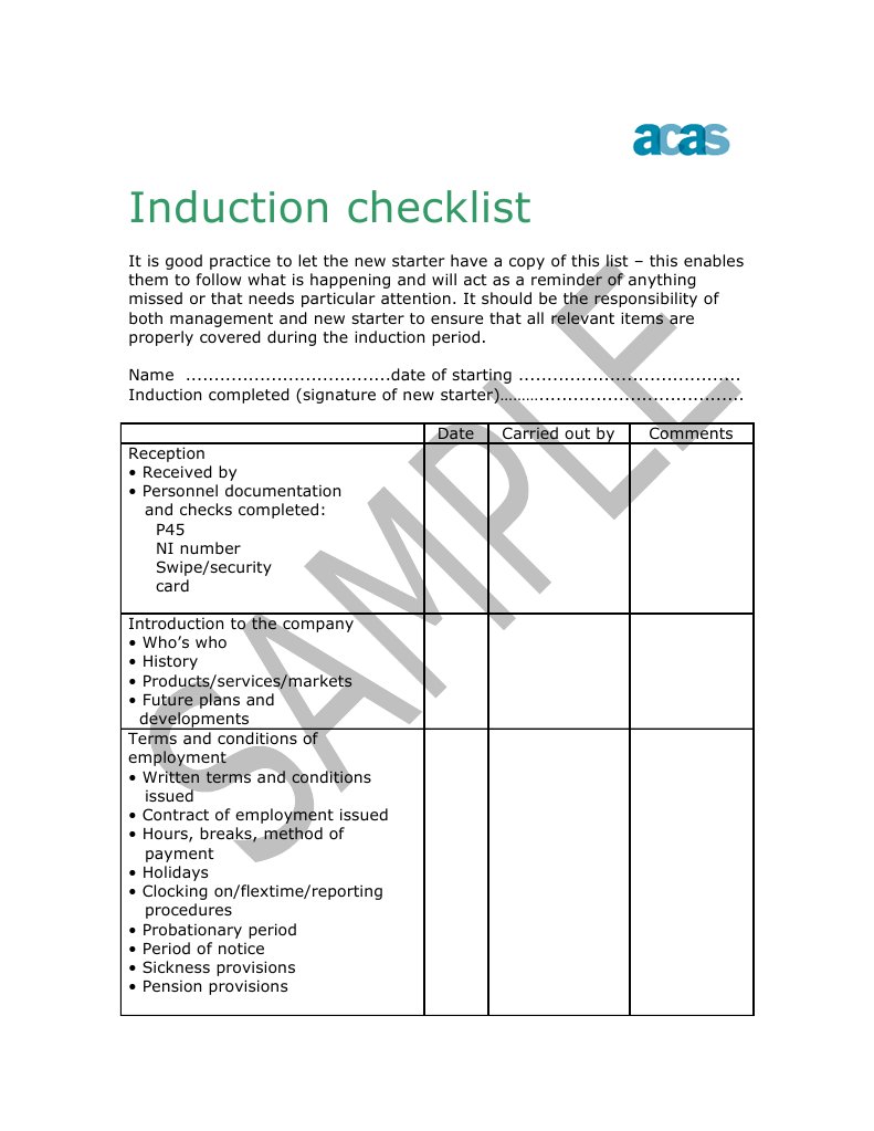 Induction Checklist for New Starters | PDF | Welfare | Employment