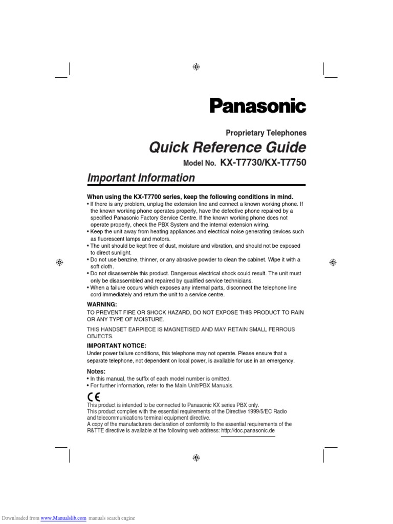 Panasonic KXT7730 Quick Reference Guide Telephone Call Telephone