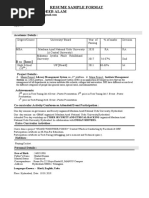 Resume Sample Format Name-Mohd Adeeb Alam: B SC (Hons)