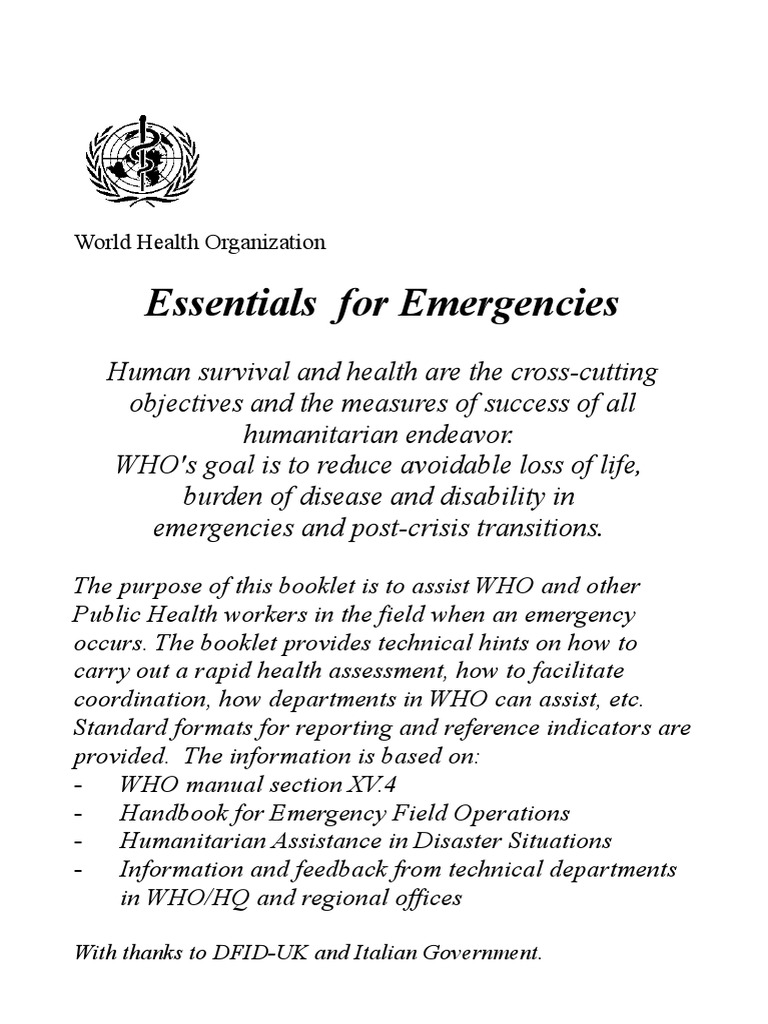 Essentials For Emergencies: World Health Organization | PDF | Emergency ...