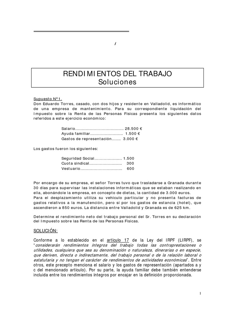 Rendimientos Del Trabajo en El IRPF Caso Practico | PDF | Gobierno ...