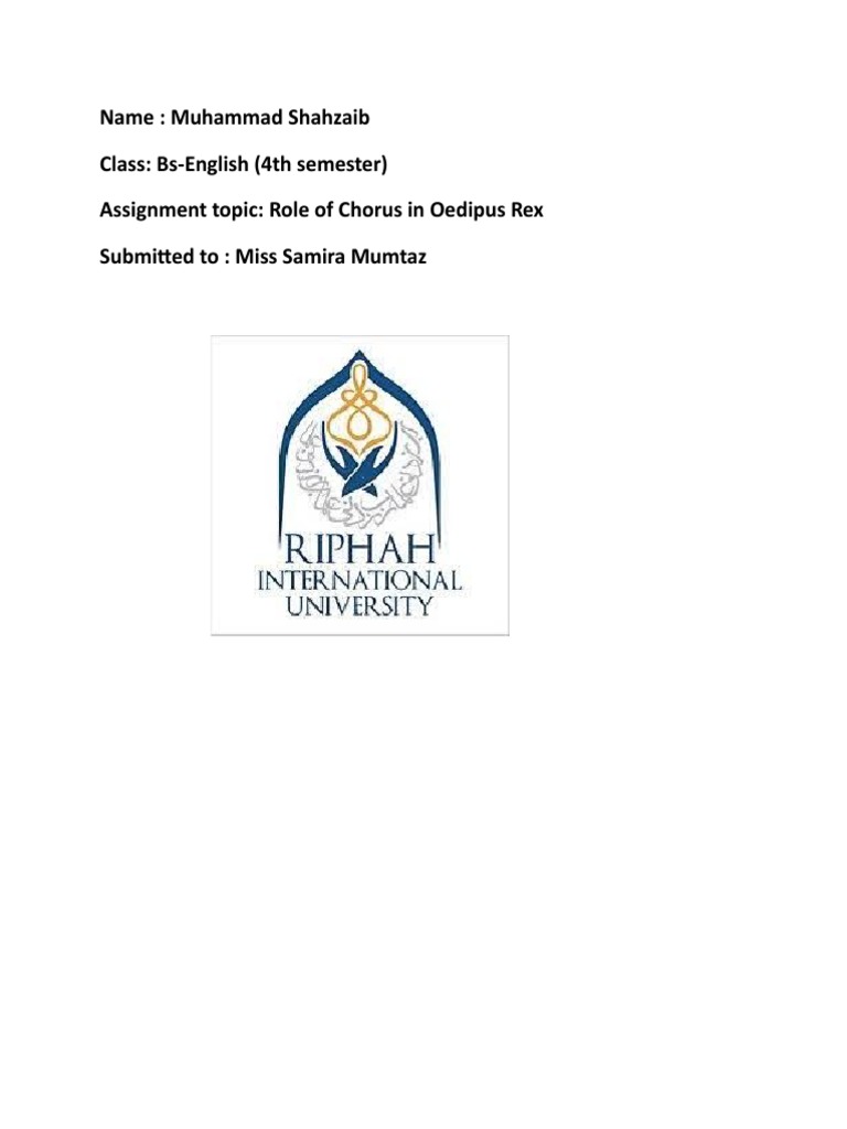 Oedipus Rex, Role of Chorus PDF Sophocles