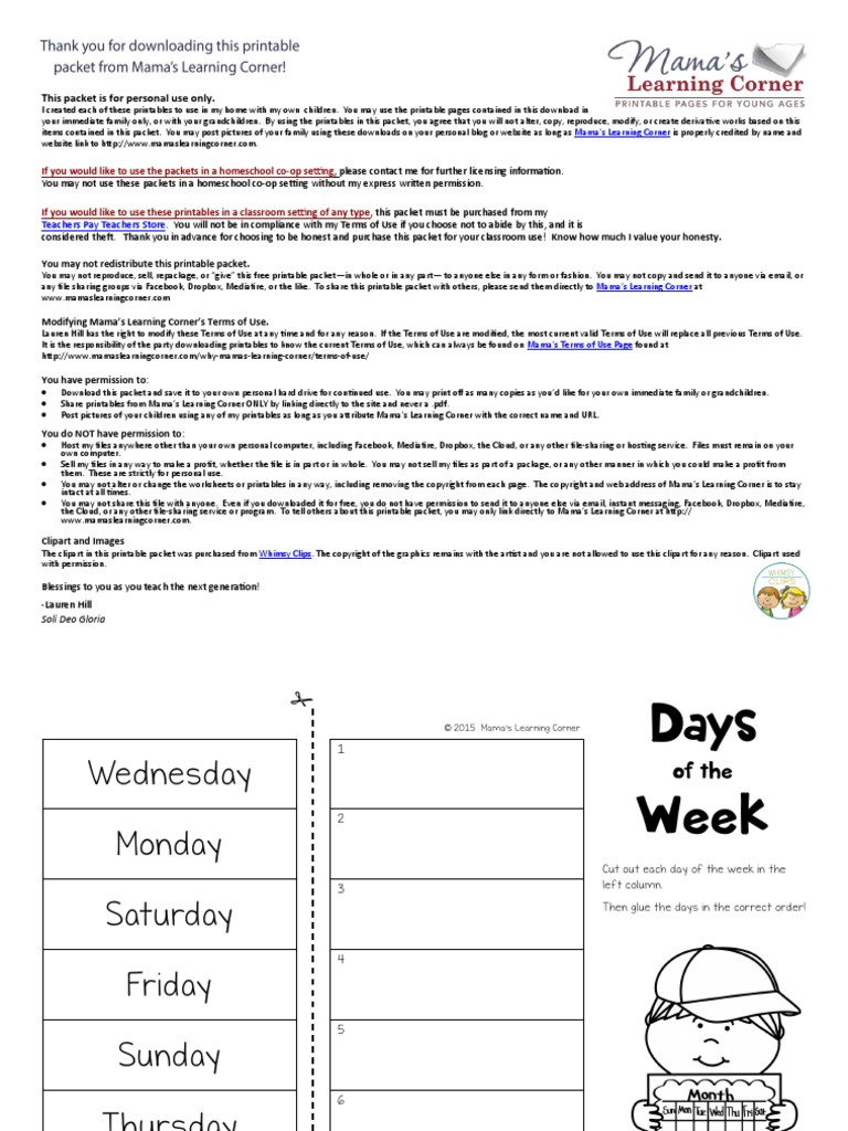 Days of The Week Printables | PDF | Download | Facebook