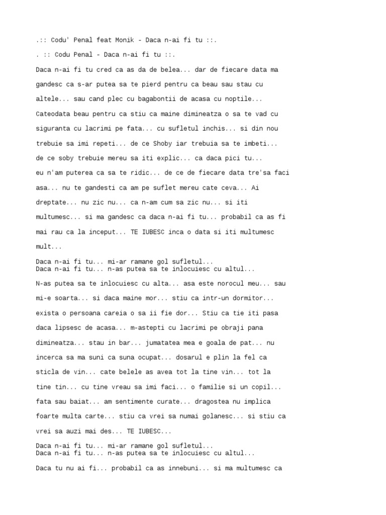 Codu Penal Feat Monik Daca N Ai Fi Tu
