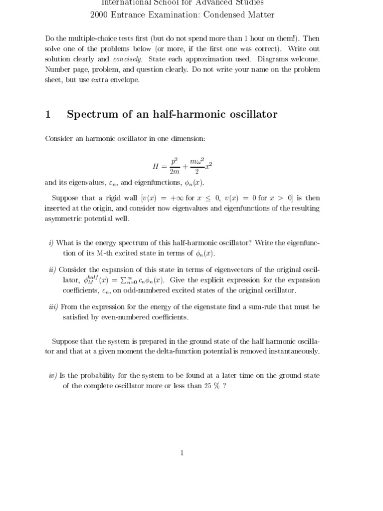 Harmonic Oscillator PDF PDF Electron Hamiltonian (Quantum Mechanics)