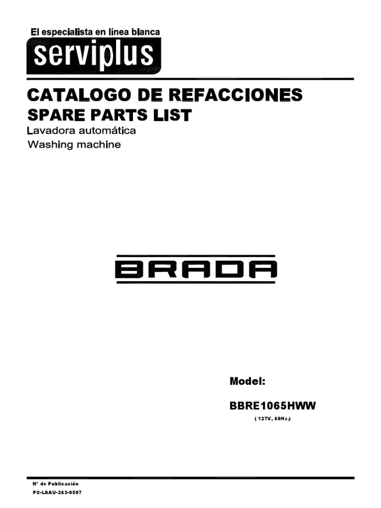 Manual Servicio Lavadora Brada BBRE1065HWW PDF
