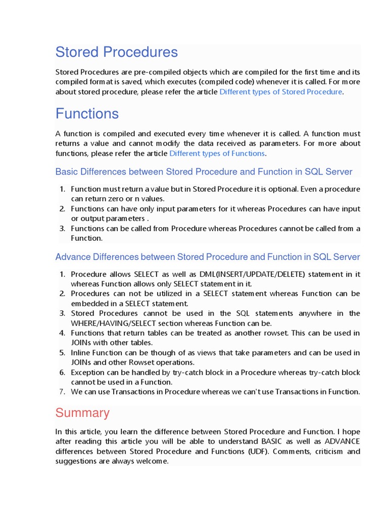 Stored Procedures: Basic Differences Between Stored Procedure and ...