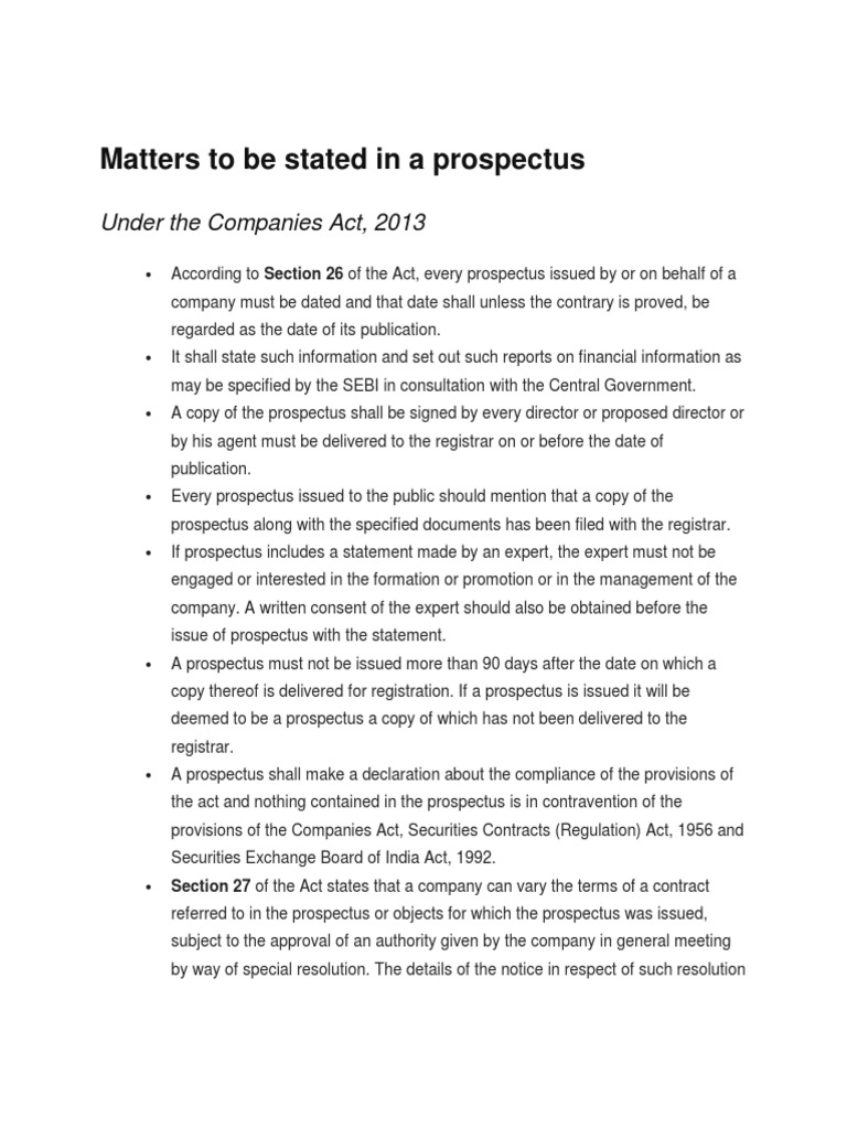 Key Requirements for Company Prospectus | PDF | Prospectus (Finance ...