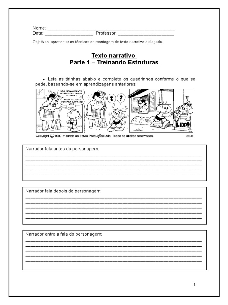 Texto Narrativo Parte 1 Treinando Estruturas Bc3a1sico1 | PDF | Lazer