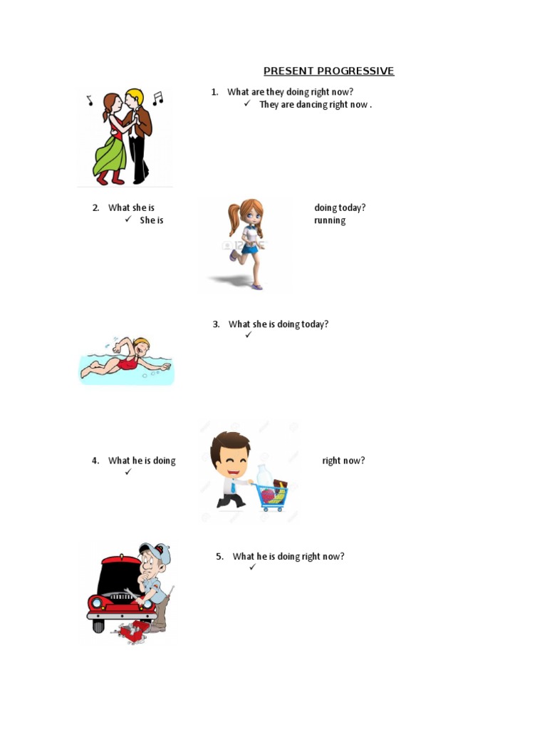 Present Progressive Examples | PDF | Language Arts & Discipline