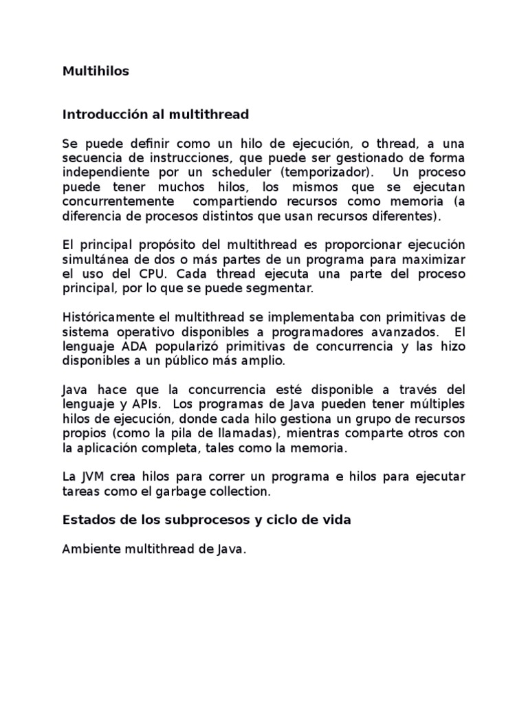 Ciclo de Vida de Hilos en Java | PDF | Hilo (Computación) | Java ...