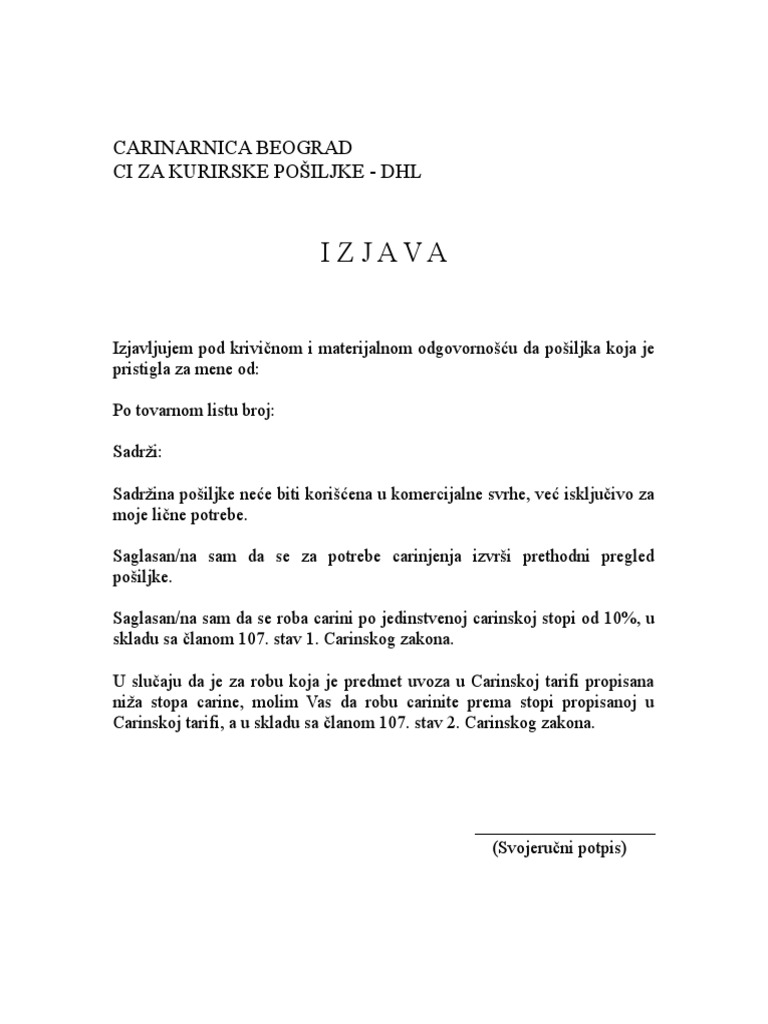Izjava Opisna | PDF