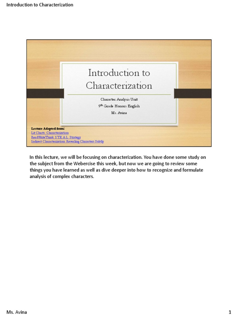 9th Grade Character Analysis | PDF | Narrative | Lecture