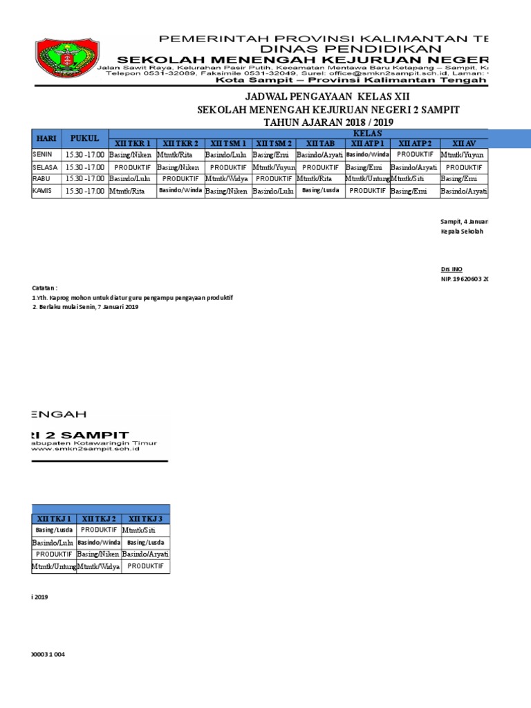 Jadwal Pengayaan Kelas Xii Sekolah Menengah Kejuruan Negeri 2 Sampit