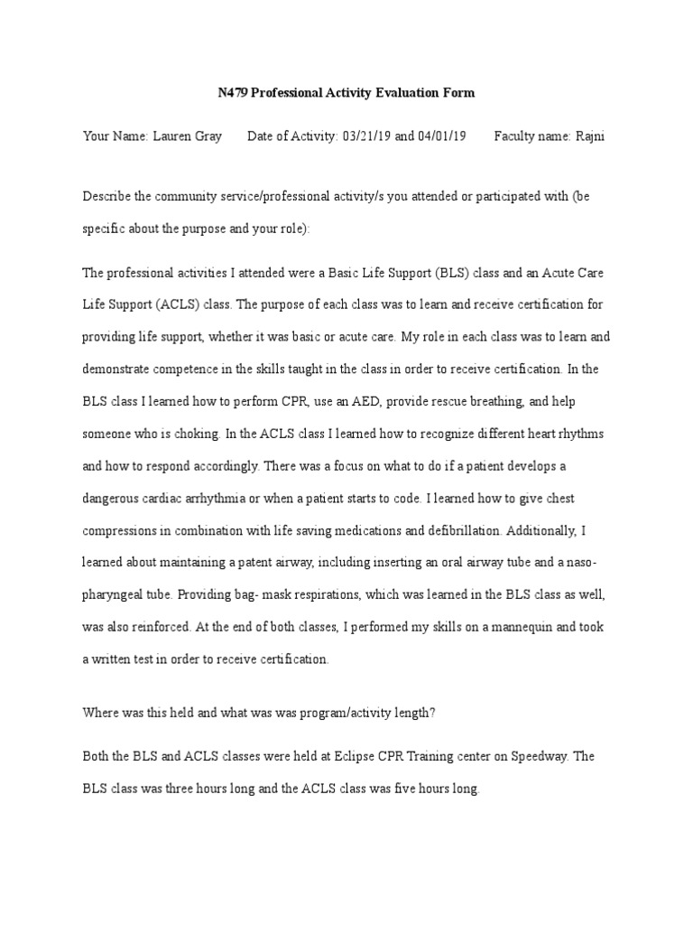 BLS and ACLS Certification Experience | PDF | Clinical Medicine ...
