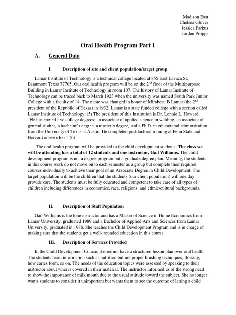 Oral Health Program PDF Oral Hygiene Periodontology
