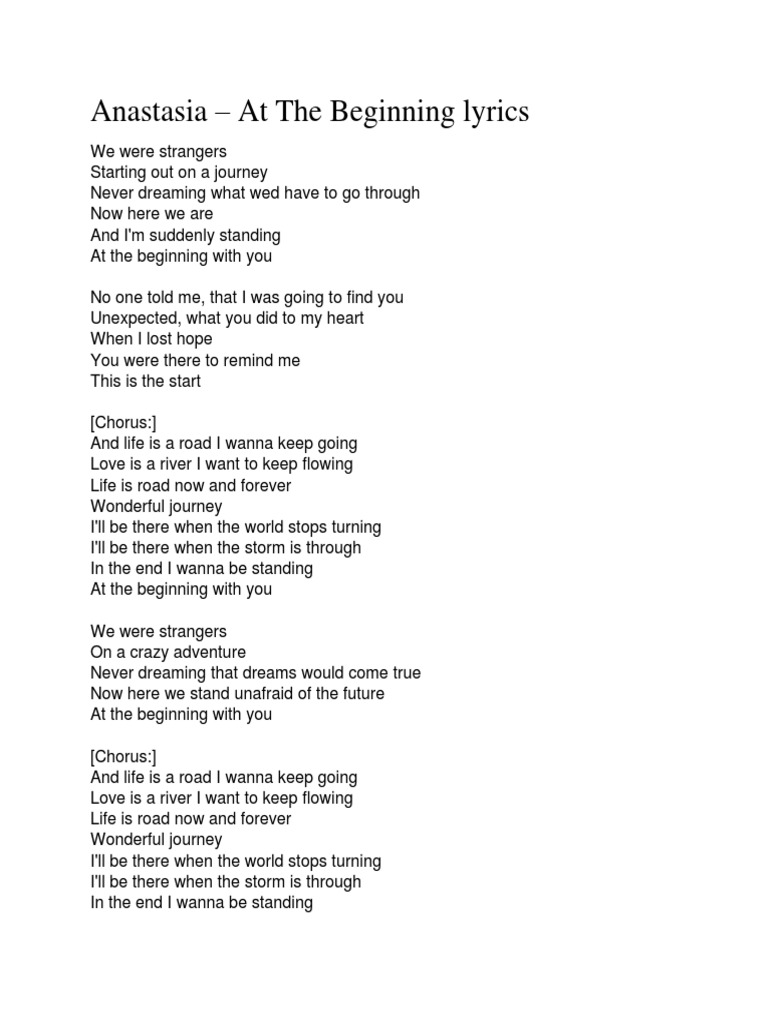 Anastasia At The Beginning Lyrics Pdf