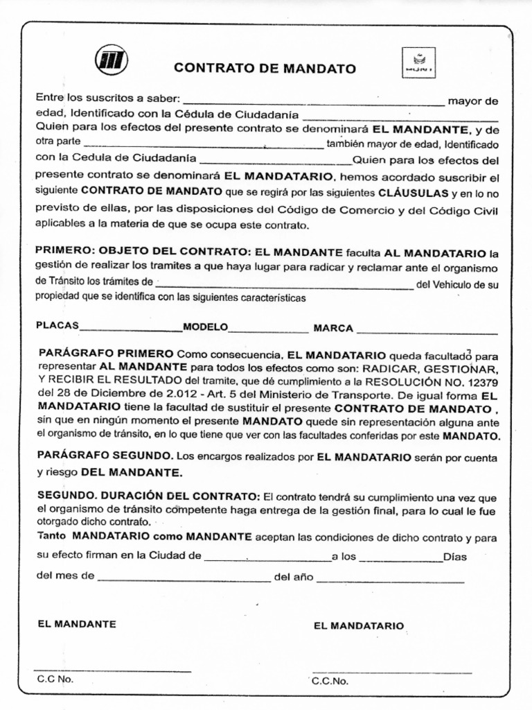 Modelo de Contrato de Mandato | PDF | Transporte