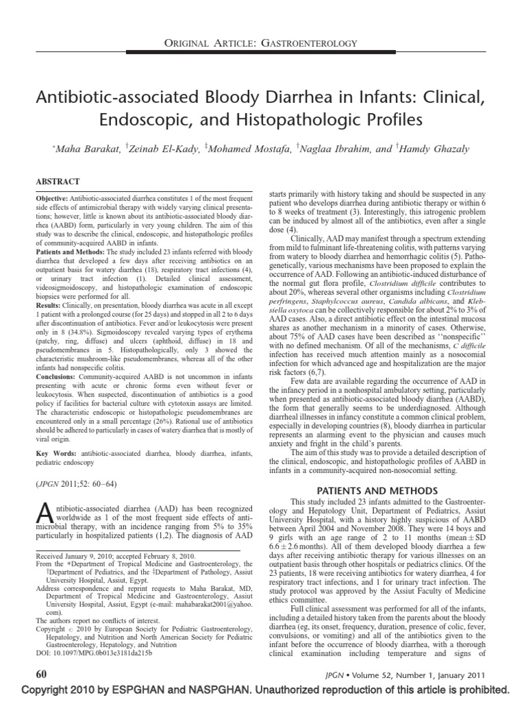 AntibioticAssociated Bloody Diarrhea in Infants Clinical, Endoscopic