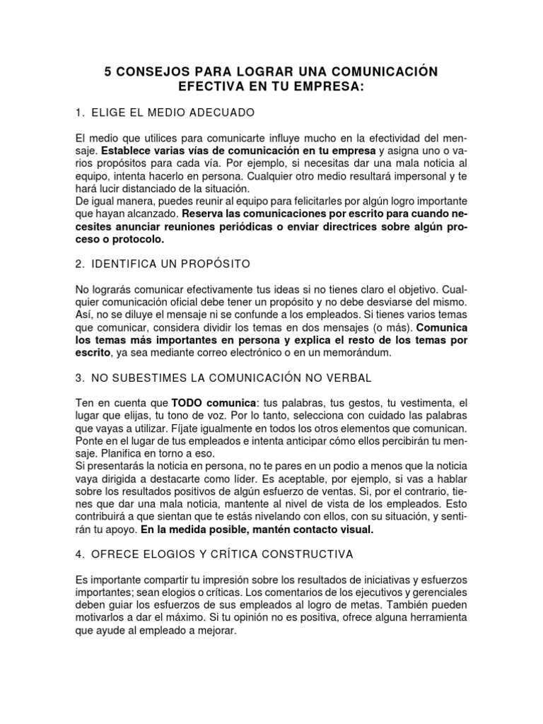 5 Consejos para Lograr Una Comunicación Efectiva | PDF | Comunicación ...