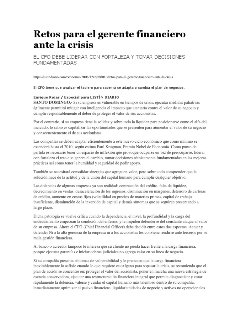 Retos Financieros del CFO en Crisis | PDF | Mercado (economía) | Bancos