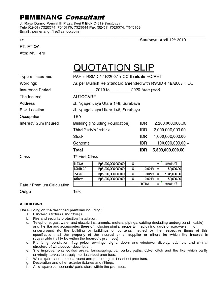 Quotation Slip Consultant PDF Insurance Business