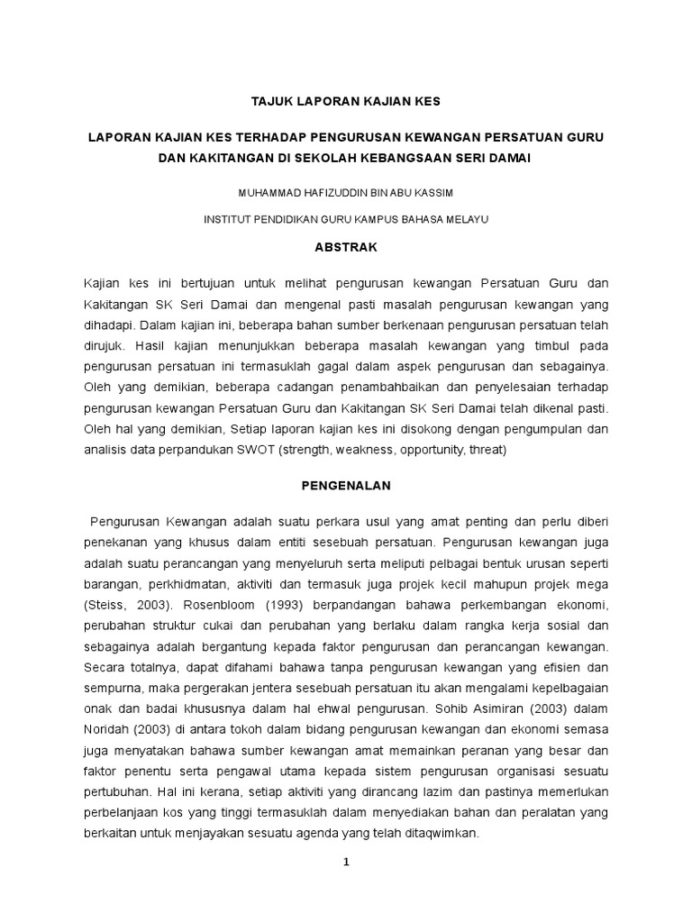 Laporan Kajian Kes Persatuan Pdf