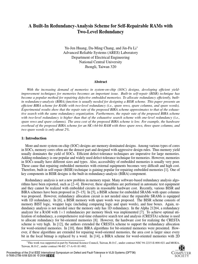 A Built-In Redundancy-Analysis Scheme For Self-Repairable Rams With Two ...