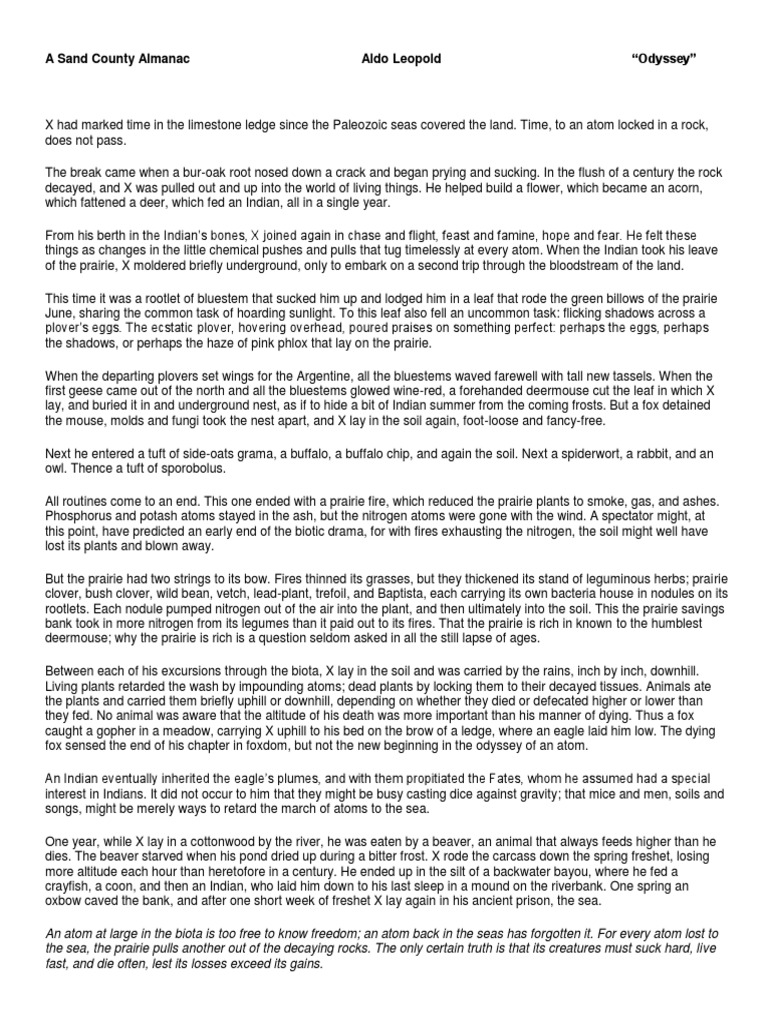 A Sand County Almanac Aldo Leopold “Odyssey” | Prairie | Soil