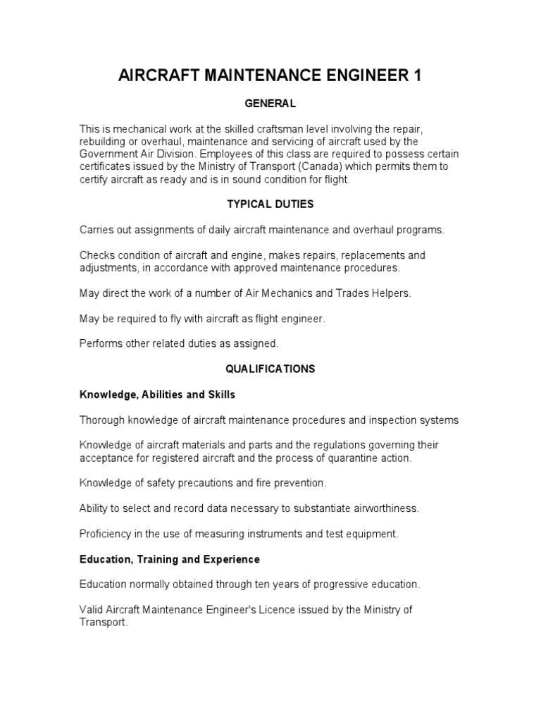 Aircraft Maintenance Engineer PDF Engineer Aircraft