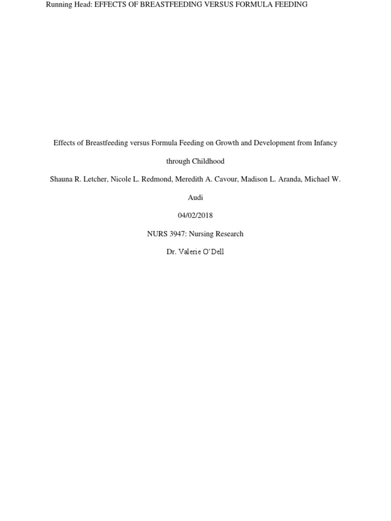 Nursing Research Paper Effects of Breast Feeding Vs Bottle Feeding