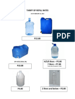 Tariff of Refill Rates