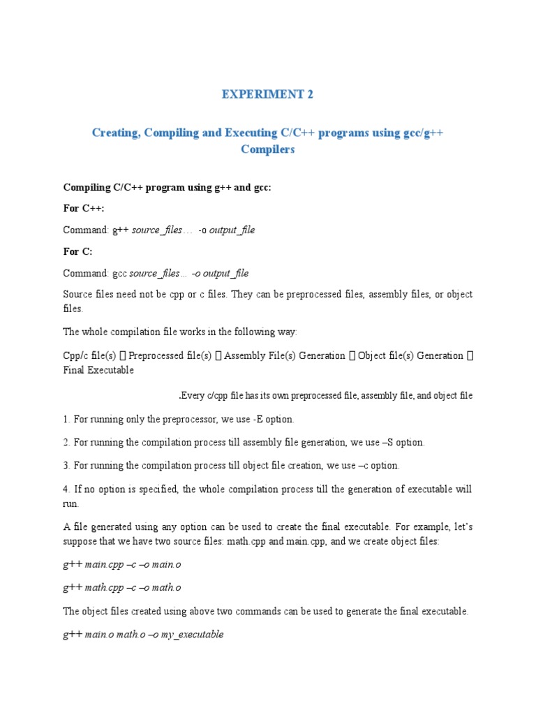 Experiment 2 Creating, Compiling and Executing C/C++ Programs Using GCC ...