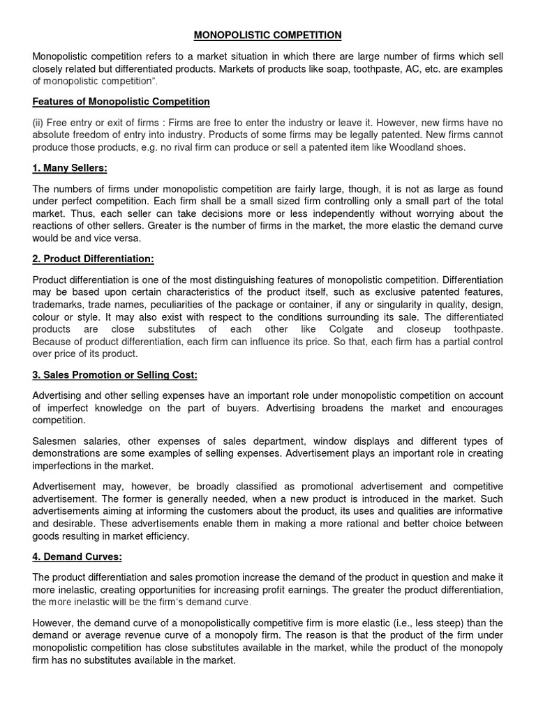 Monopolistic Competition Pdf Monopoly Demand
