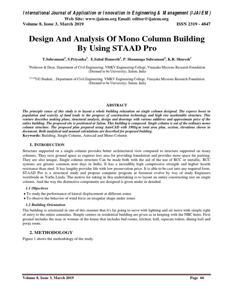 Design and Analysis of Mono Column Building by Using STAAD Pro | PDF ...