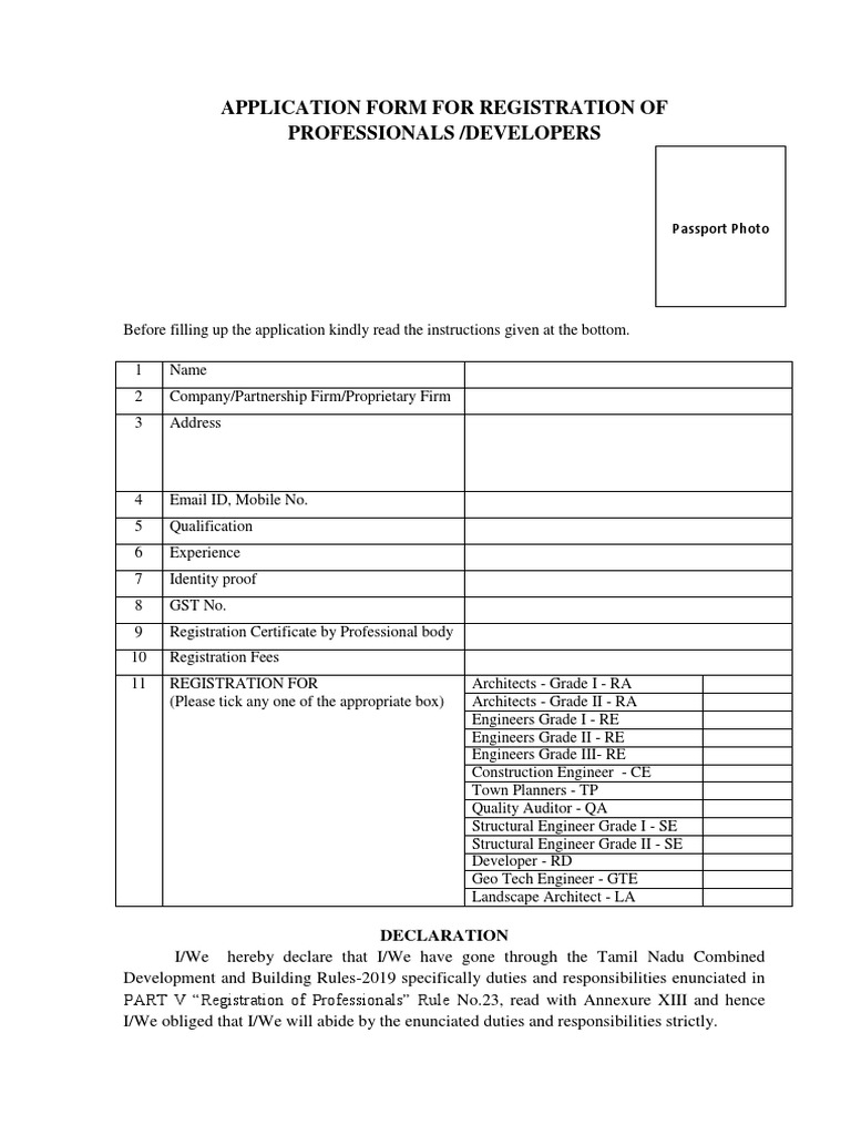 Application Form for Registration of Professional Developers ...