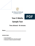 Admission Test Paper For Mathematics (Year 5 Cam 4)