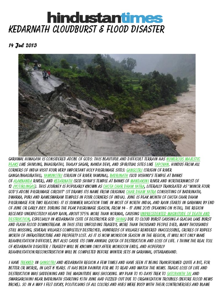 Kedarnath Cloudburst & Flood Disaster PDF Physical Geography Earth Sciences