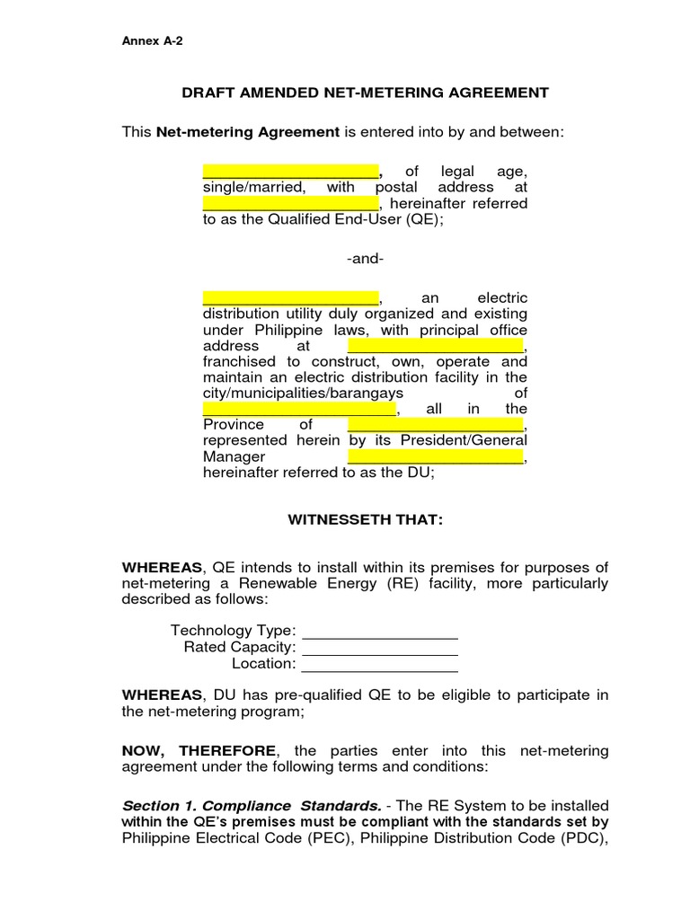 Draft Amended Net-Metering Agreement | PDF | Government | Justice