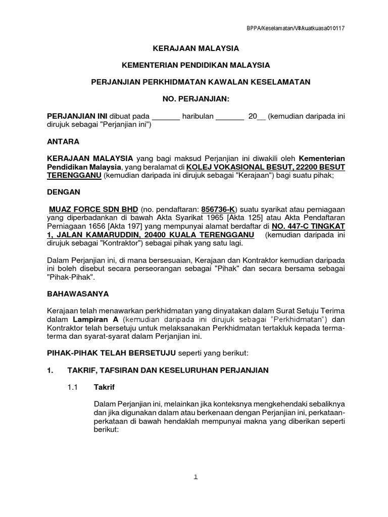 Contoh Surat Untuk Memaklumkan Kontrak Kebersihan Hampir Tamat