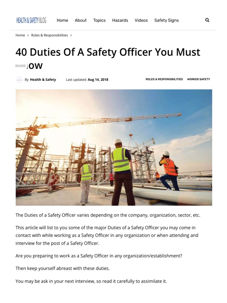 40 Duties Of A Safety Officer You Must Know.pdf Occupational Safety