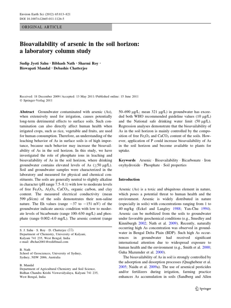 Sahu Et Al. 2012 Bioavailability of Arsenic in The Soil Horizon A ...