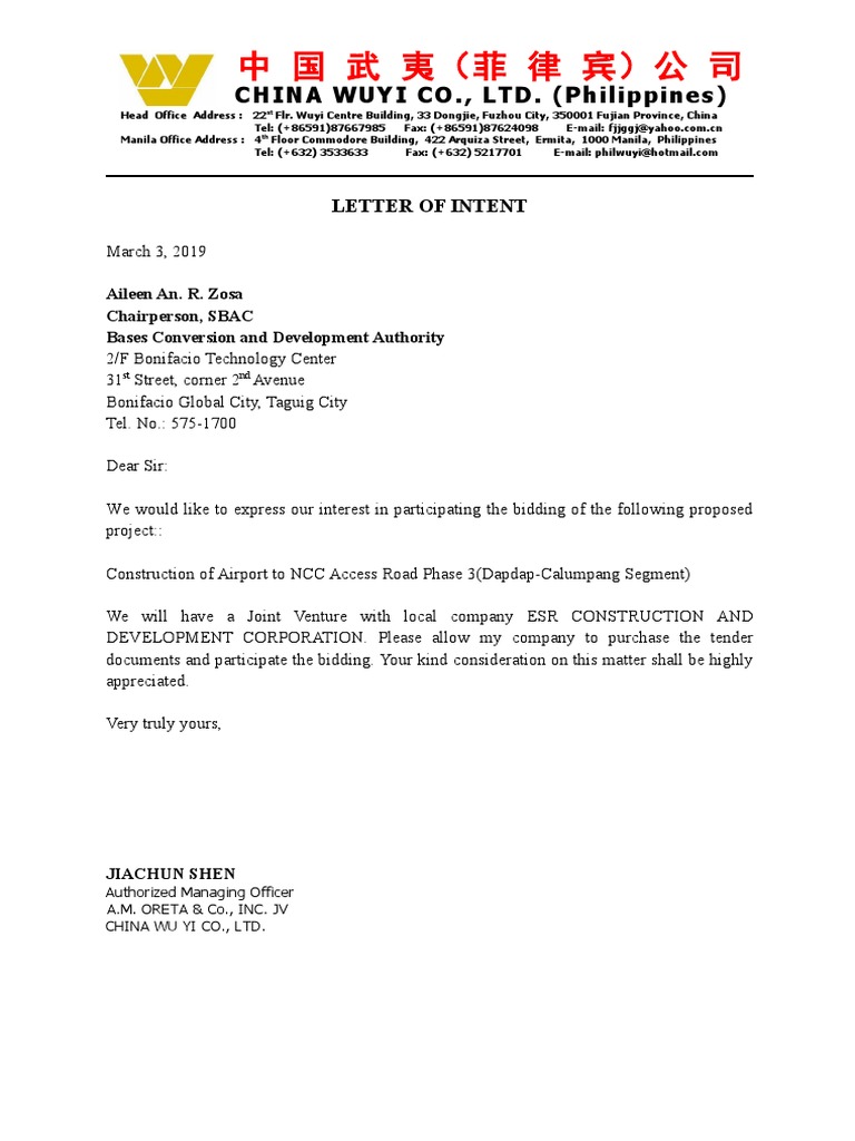 Cwyc Letter of Intent | PDF