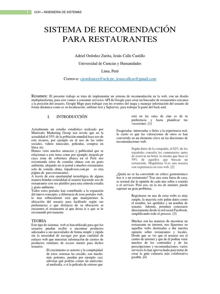 Sistema De Restaurantes Pdf Internet Página Web