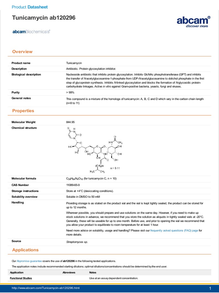 Tunicamycin: Antibiotic & Glycosylation Inhibitor | PDF | Biotechnology ...