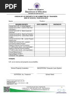 Department of Education: Checklist of Reports To Be Submitted by Teachers End of School Year 2018-2019