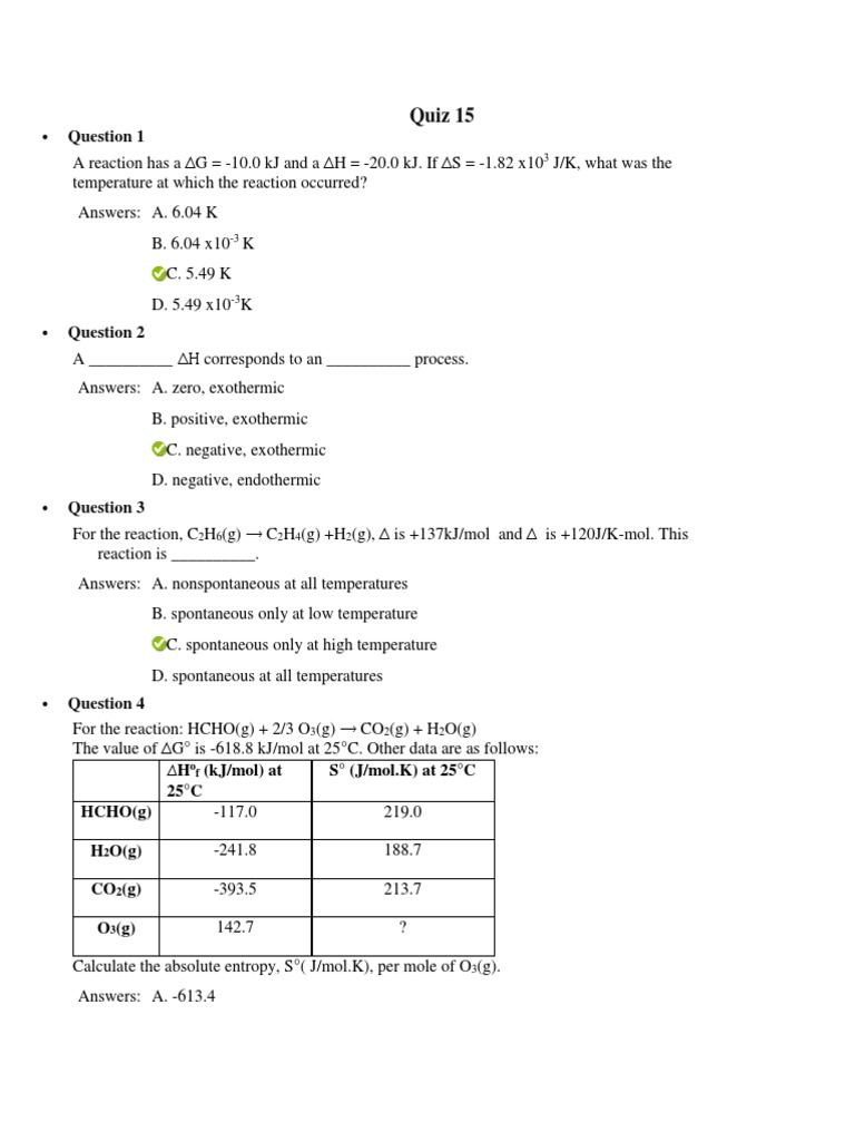 Quiz 15 PDF Combustion Heat
