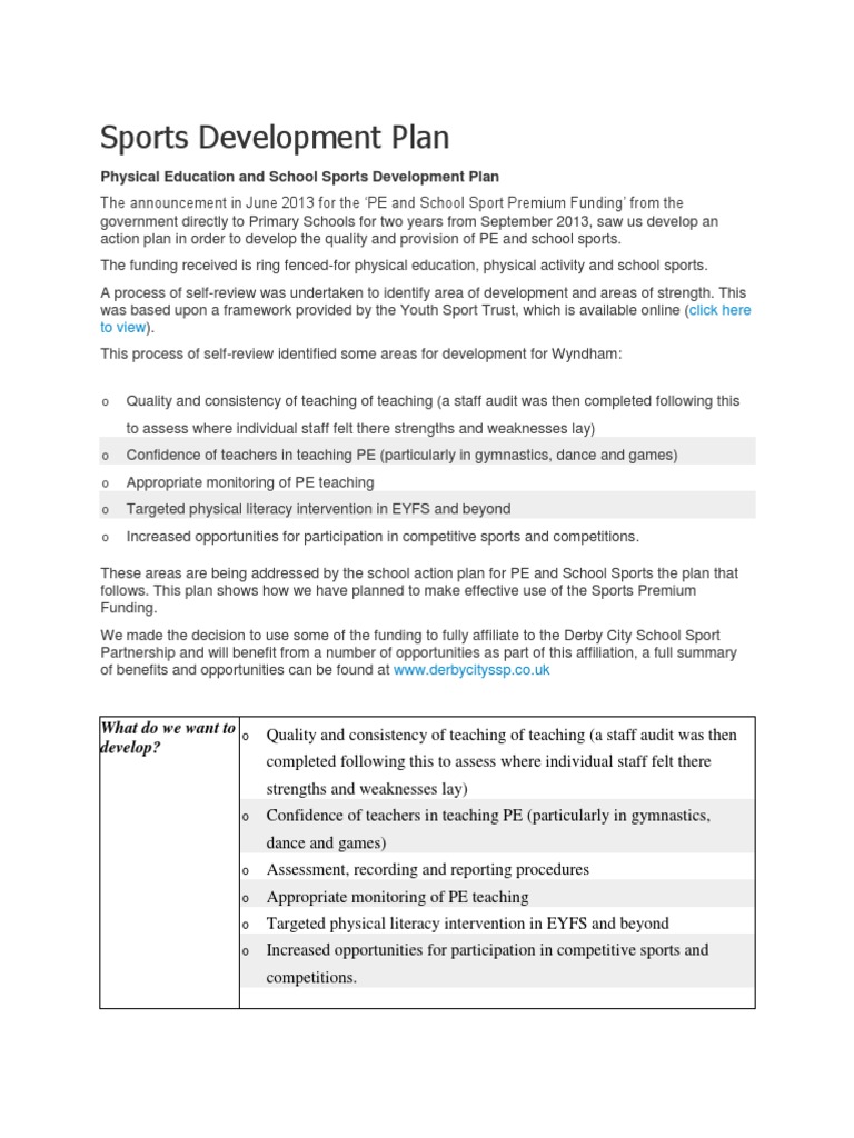 Sports Development Plan Physical Education Sports