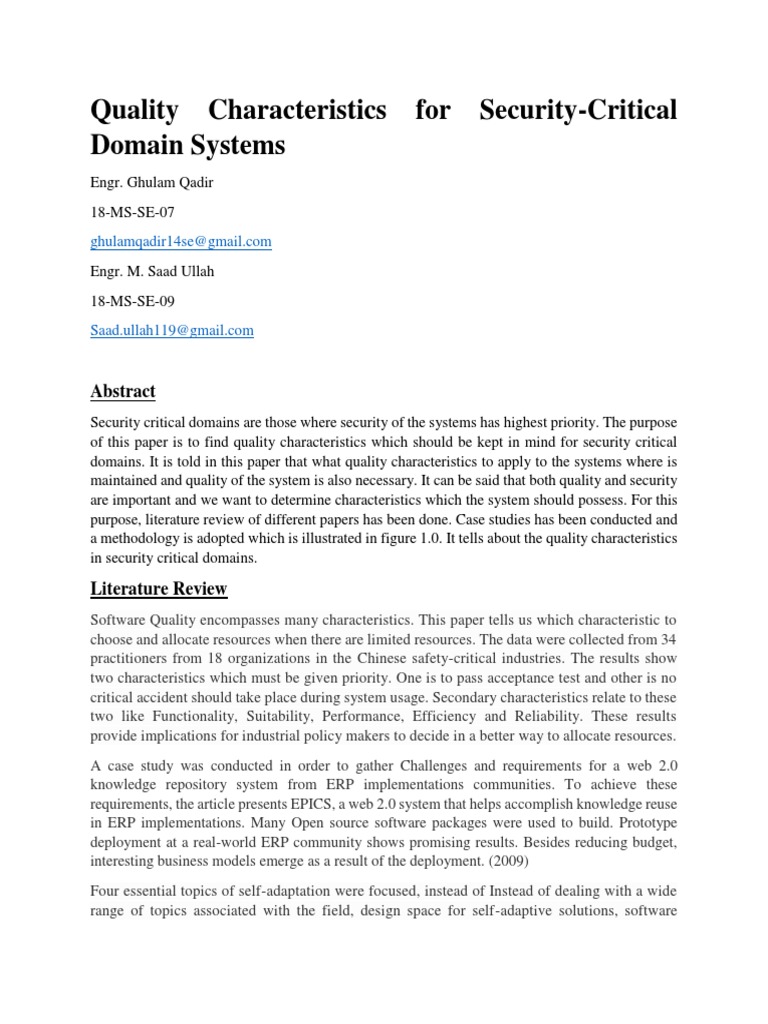 Quality Traits for Security-Critical Systems | PDF | Reliability ...