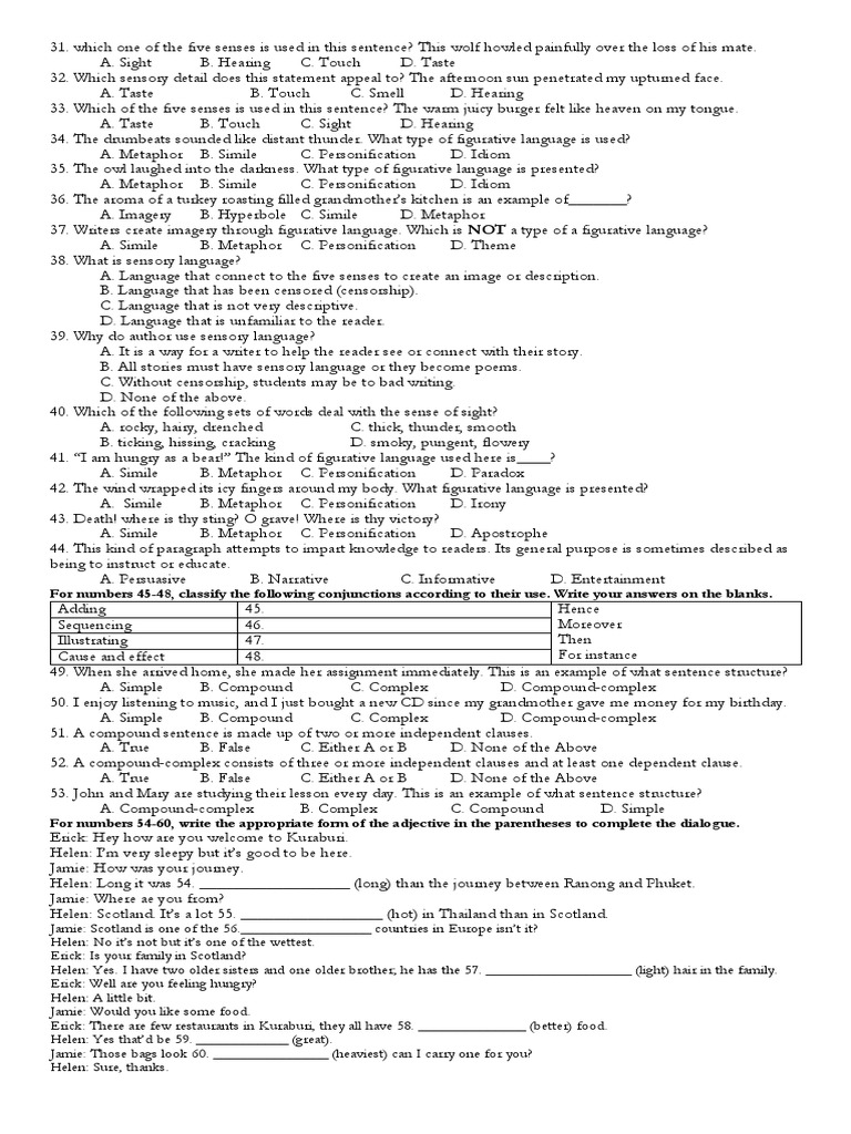 Grade 8 English | PDF | Sentence (Linguistics) | Senses